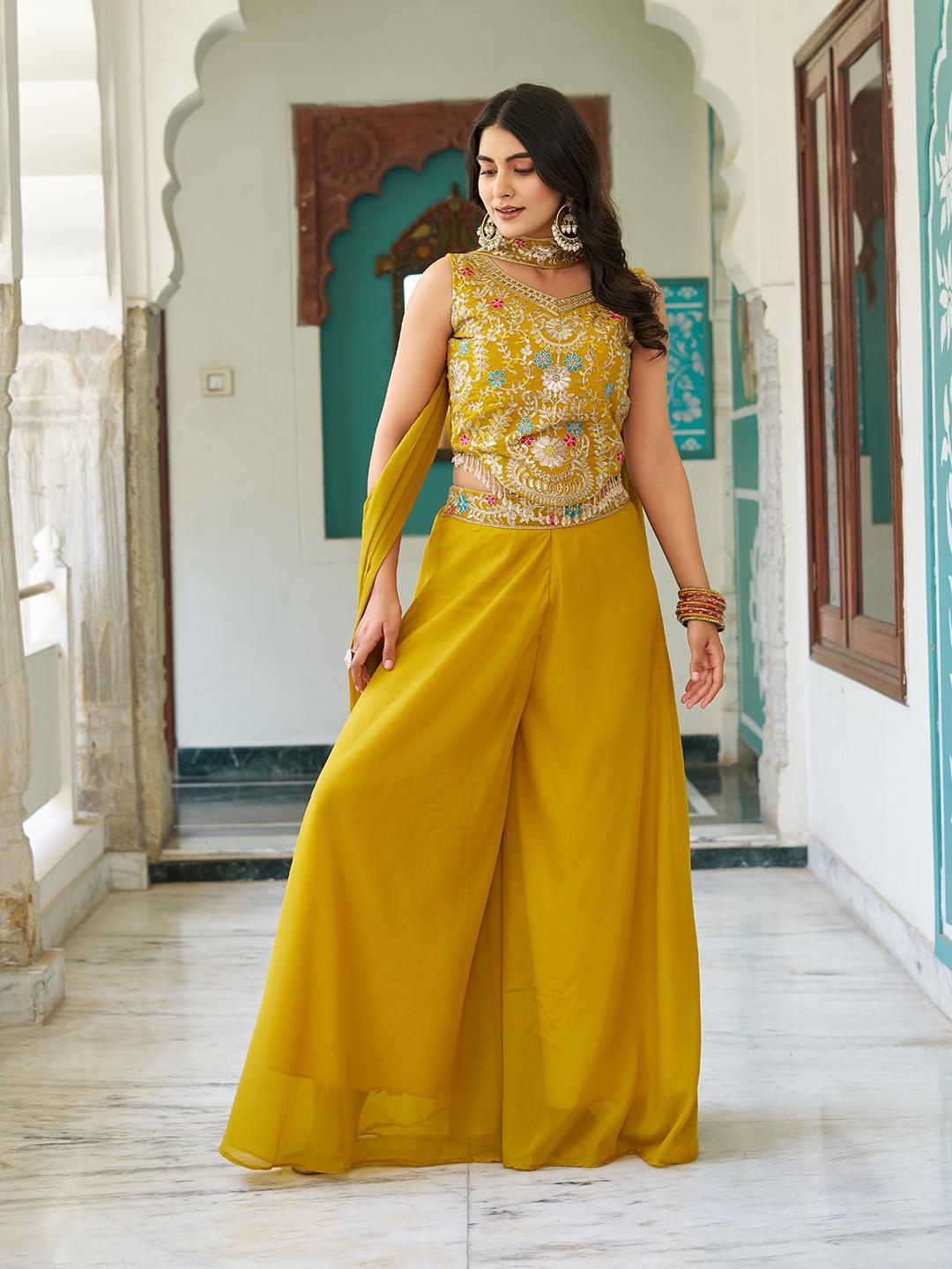Fully Stitched Palazzo and Dupatta Set in Star Georgette