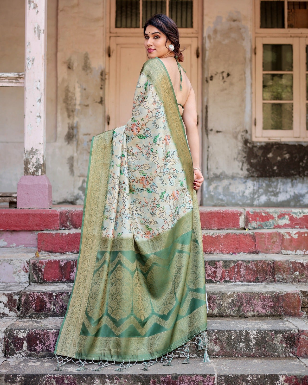 Affordable Banarasi Saree with Digital Floral Prints