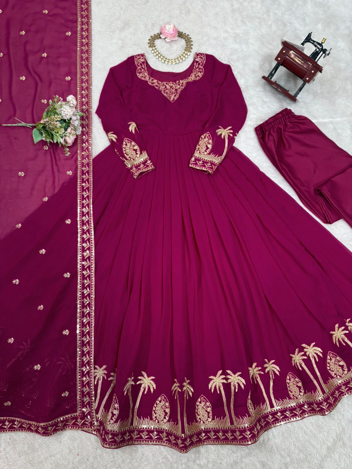 Designer Georgette Gown Set with Dupatta and Pant