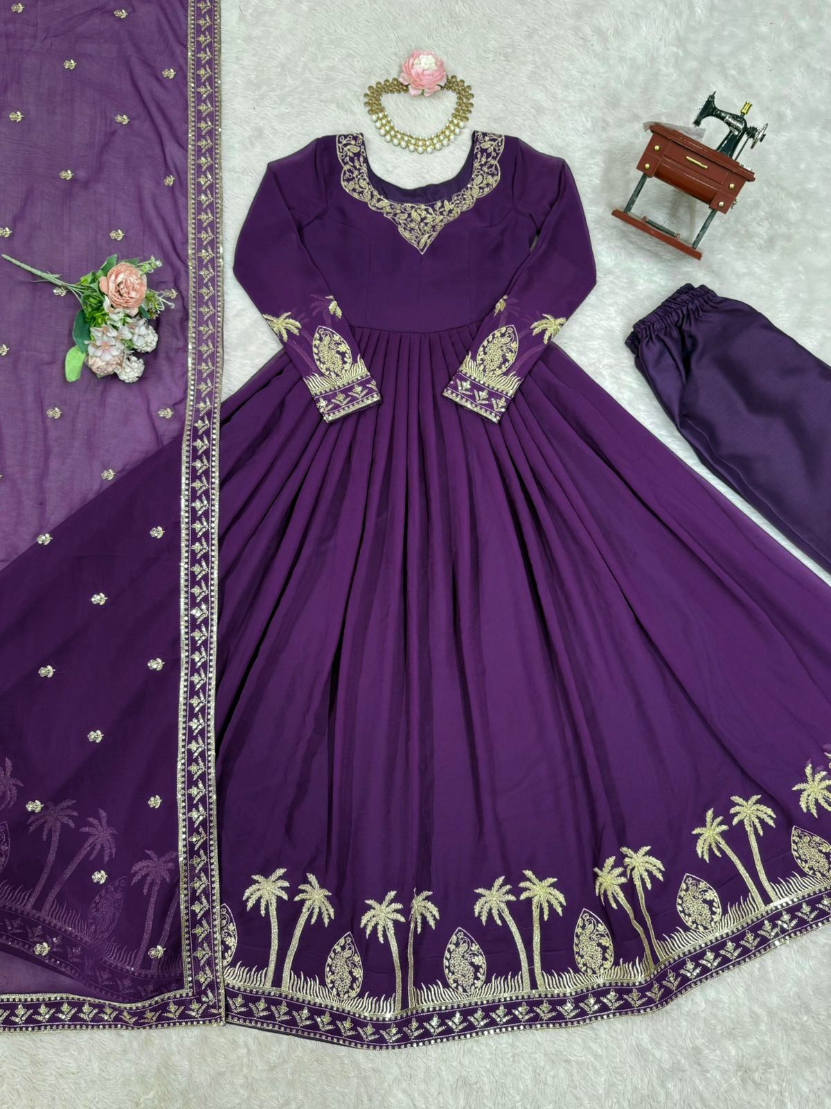Designer Georgette Gown Set with Dupatta and Pant