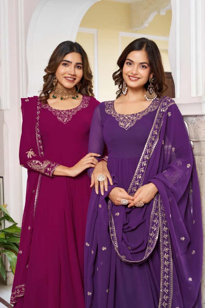 Thread and Sequins Work Gown for Navratri 2025