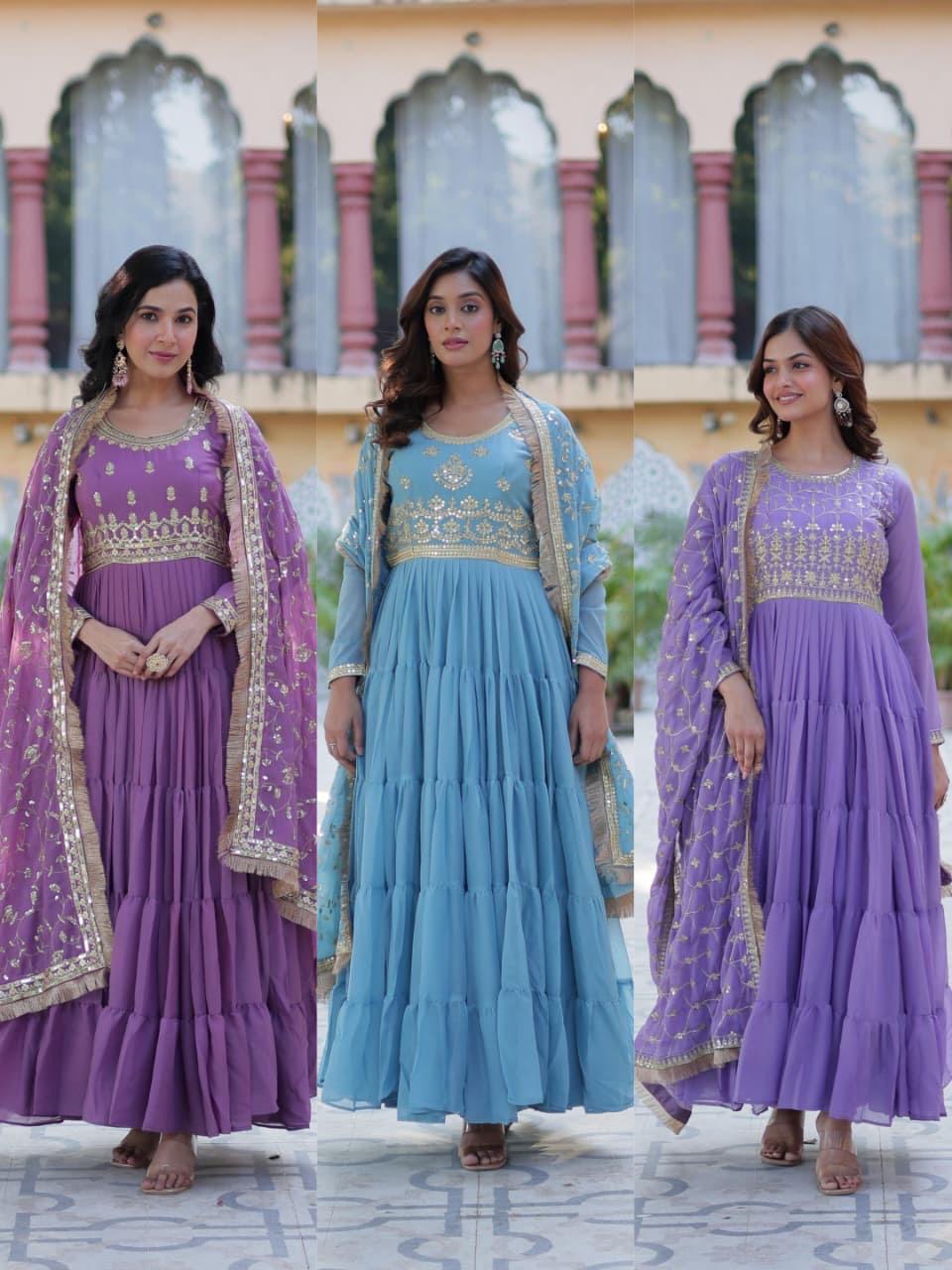 Star Georgette Gown with Embroidered Dupatta for Women 2025