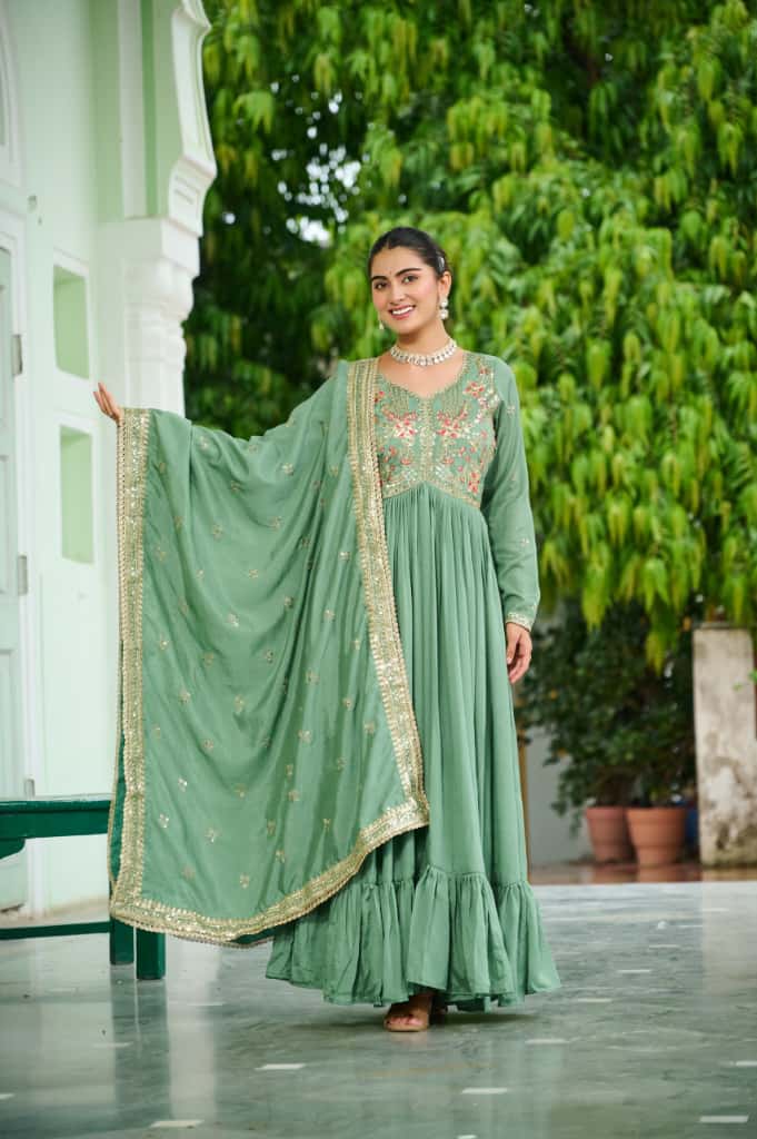 Festive Party Wear Gown with Dupatta by Trendraani