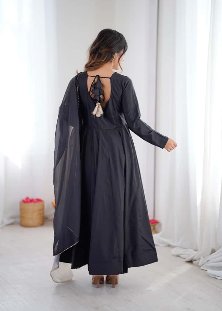 Designer French Crape Anarkali Gown with Embroidery