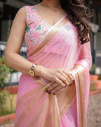 Soft Pastel Chiffon Saree with Triangle Print Blouse – Festive Wear