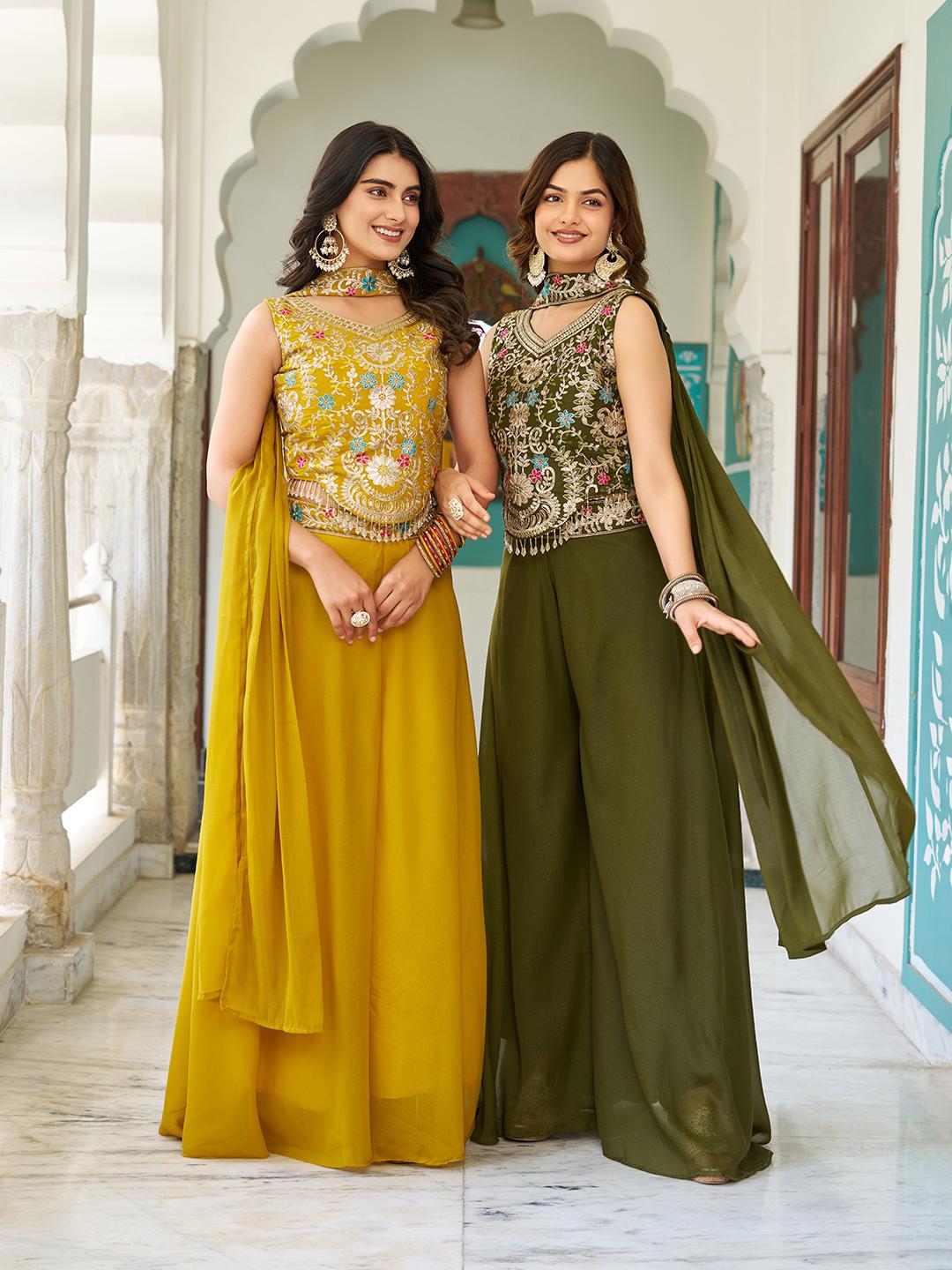 Fully Stitched Palazzo and Dupatta Set in Star Georgette