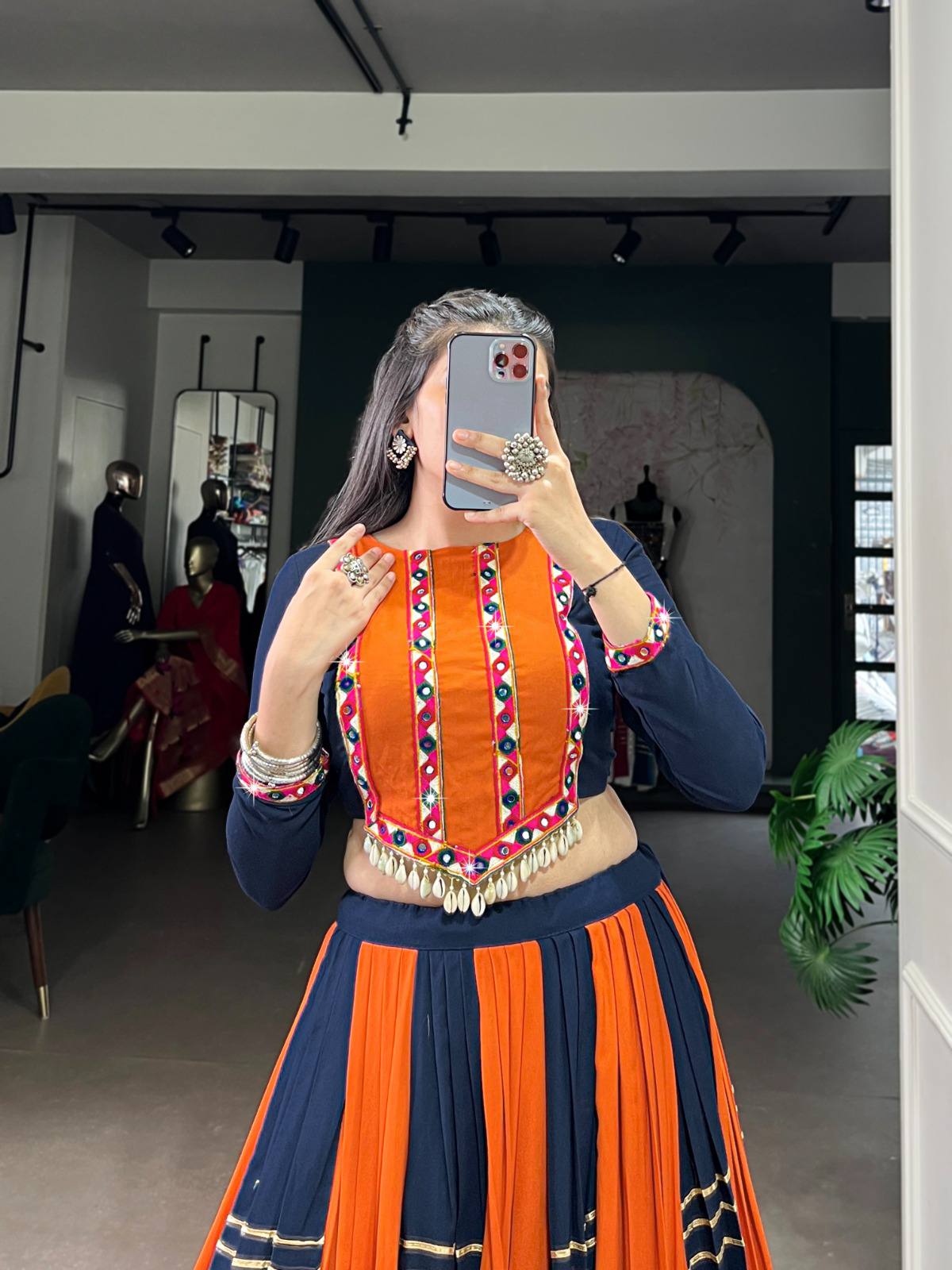 Trendraani Navratri 2025 Lehenga Choli with Real Mirror Blouse and Lace Work
