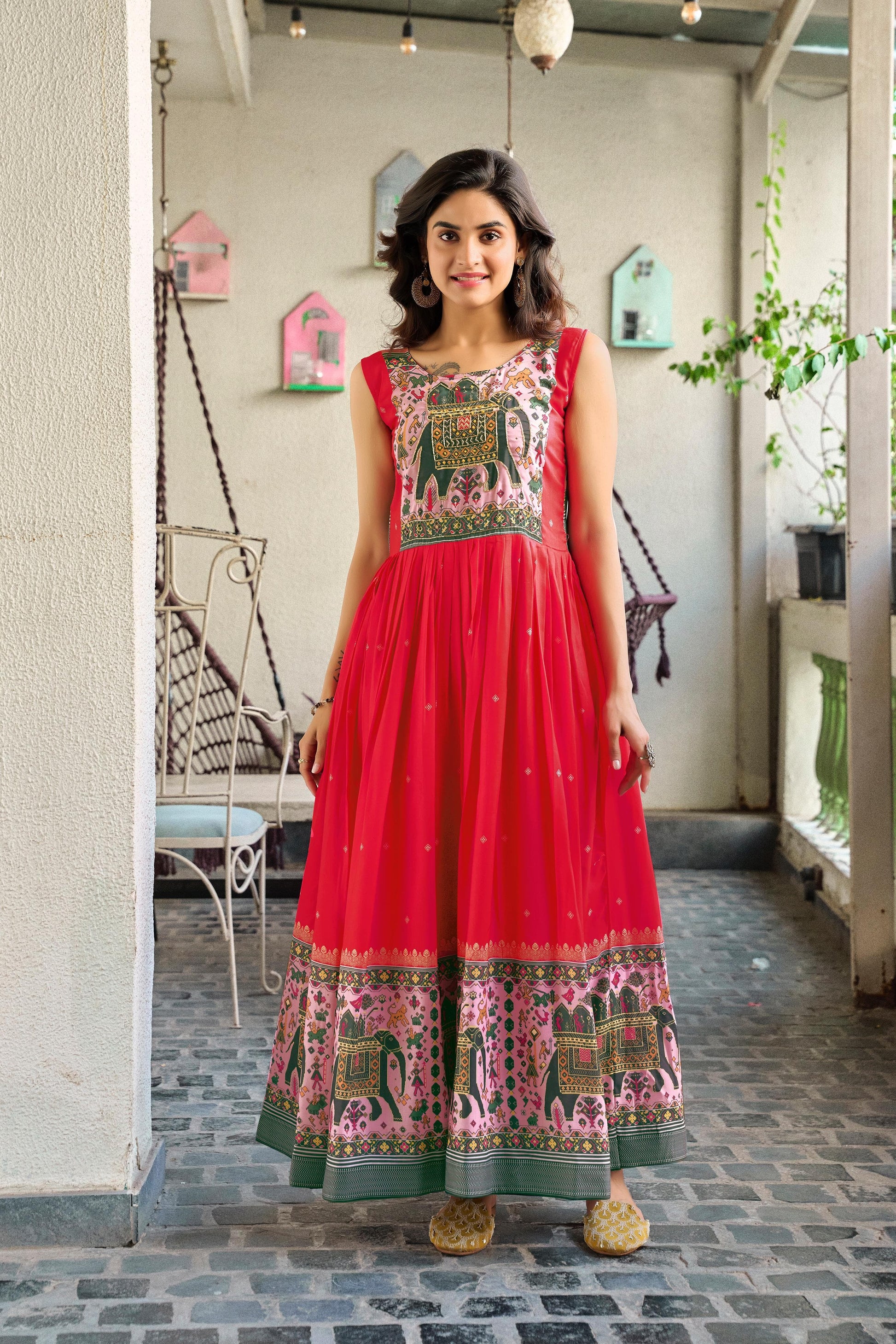 Elegant Navratri Gown in Muslin Silk – Anarkali Style by Trendraani