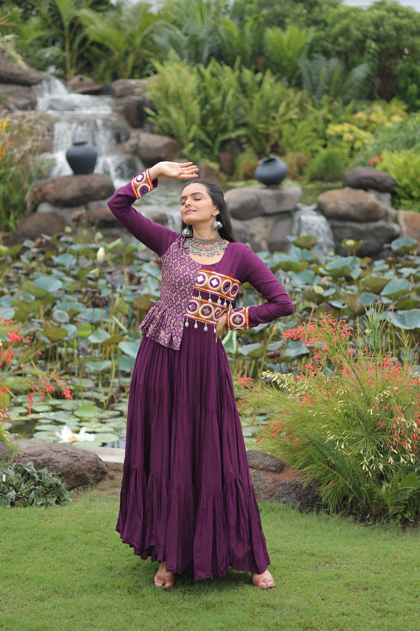 3-Layer Frill Garba Gown with 12 Meter Flair