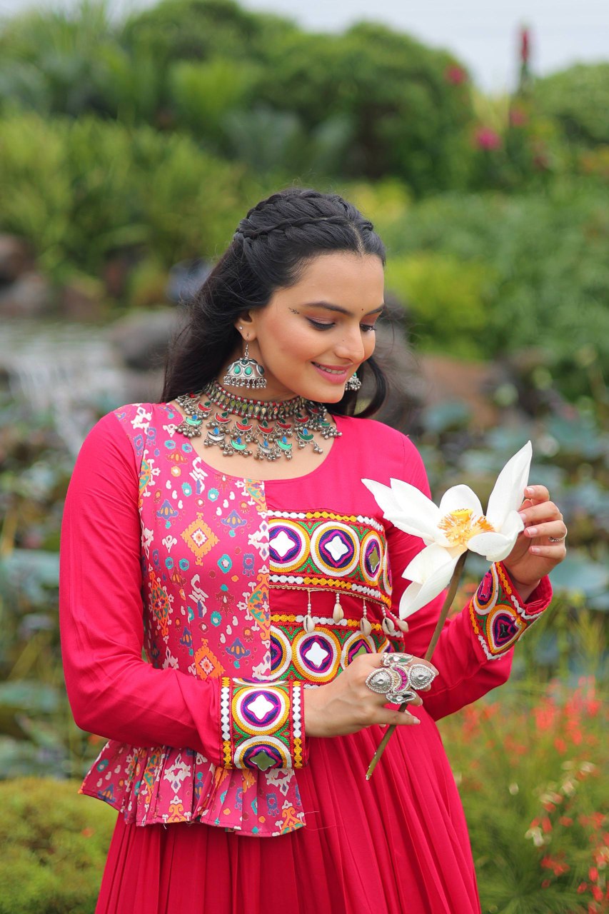 Traditional Gamthi Embroidery Gown for Navratri Festival