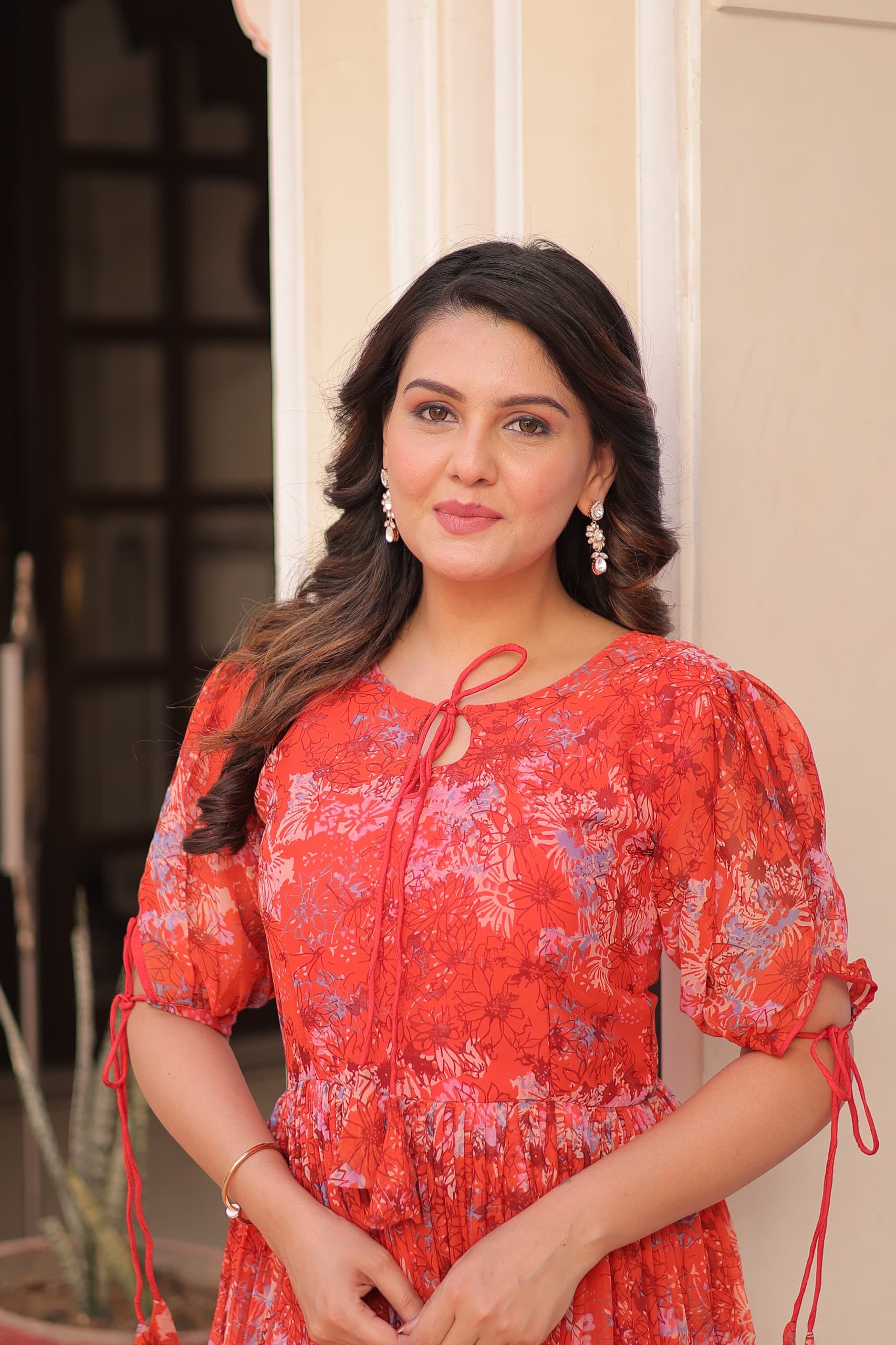 Faux Georgette Printed Gown with 7 Meter Flair & Bell Sleeves