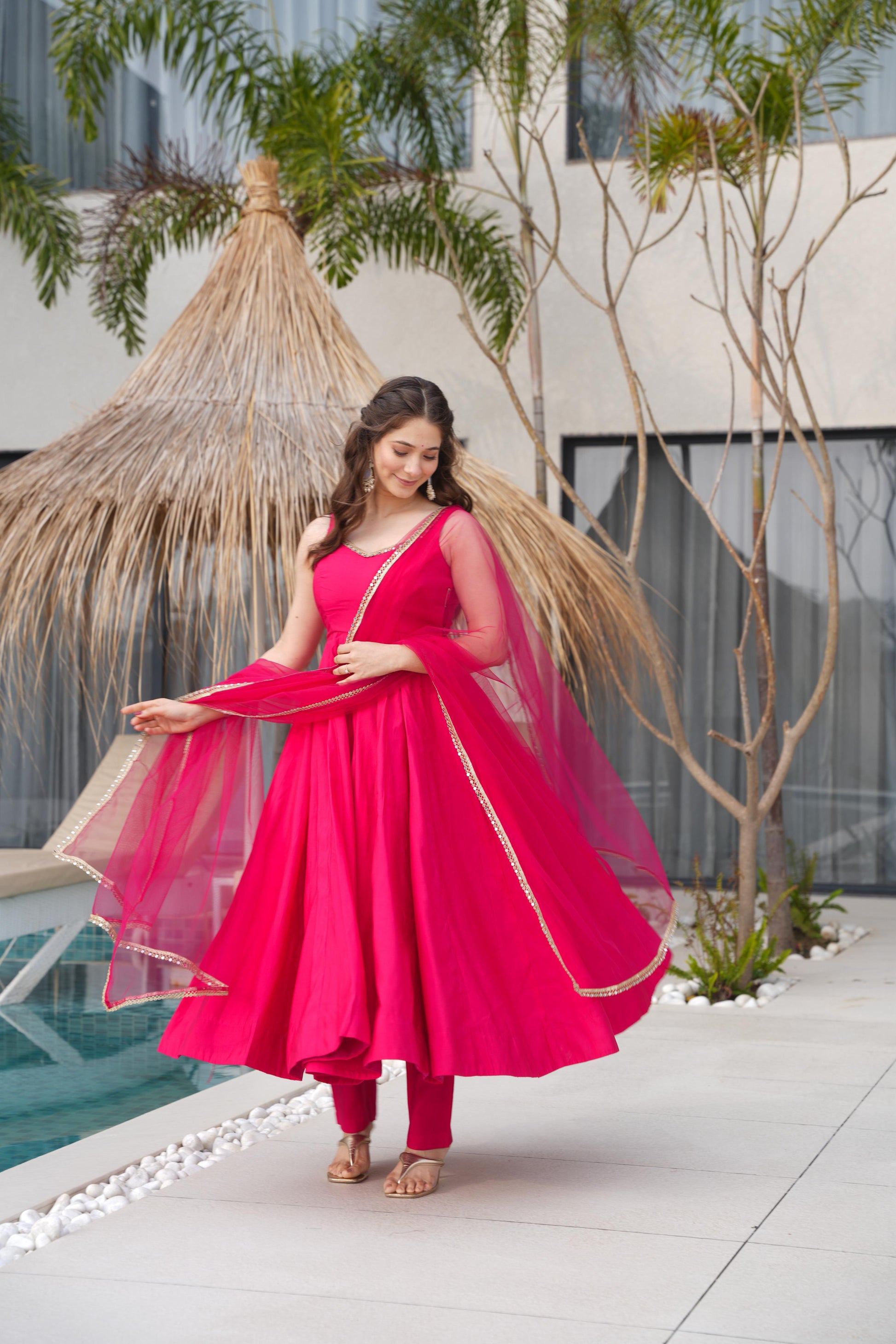 Designer Anarkali Dress for Women in Romansilk Chanderi – Trendraani