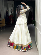 Navratri 2025 White Lehenga Choli with Multi Patch Design
