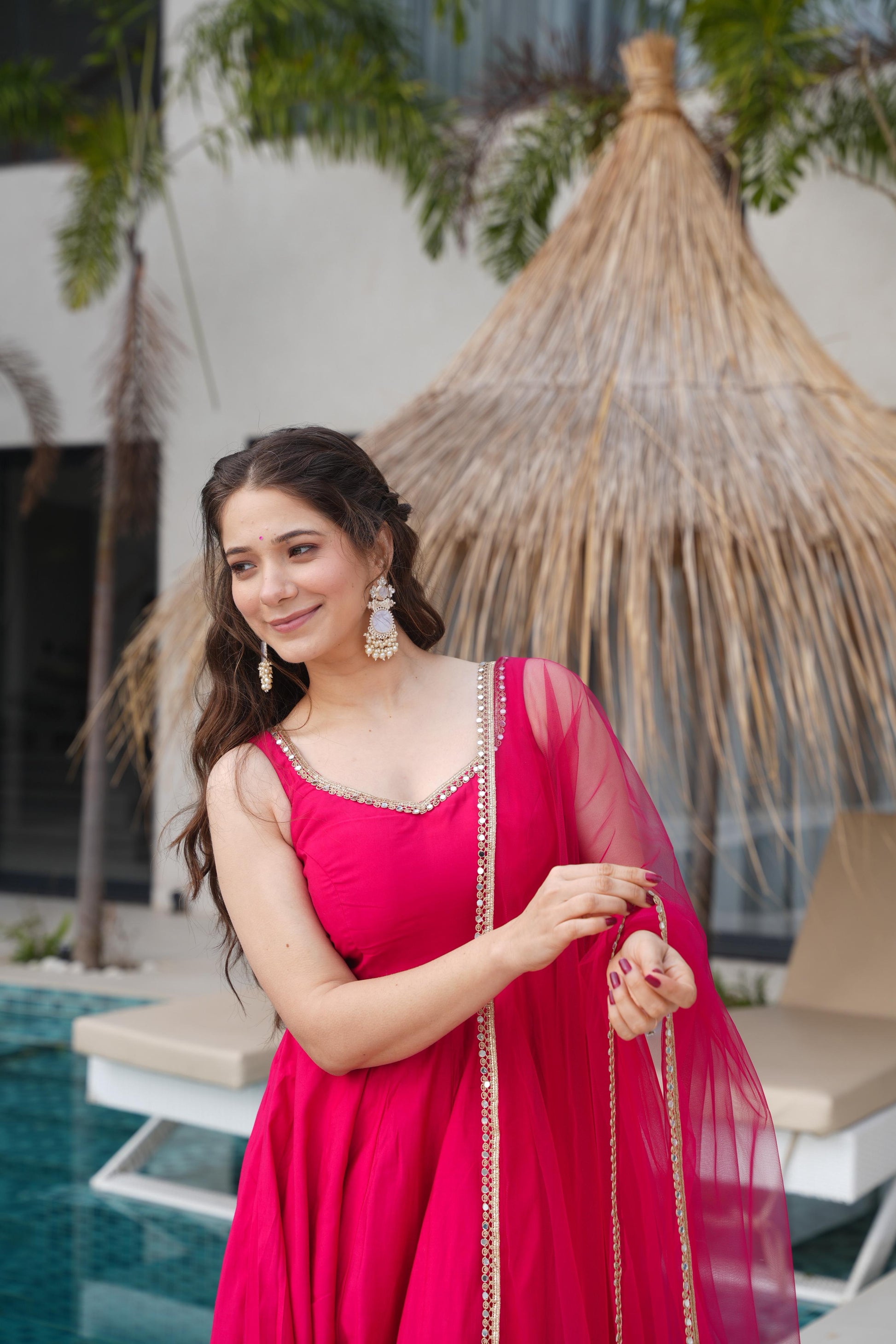 Elegant Mirror Lace Dupatta with Anarkali Dress – Festive Collection 2025