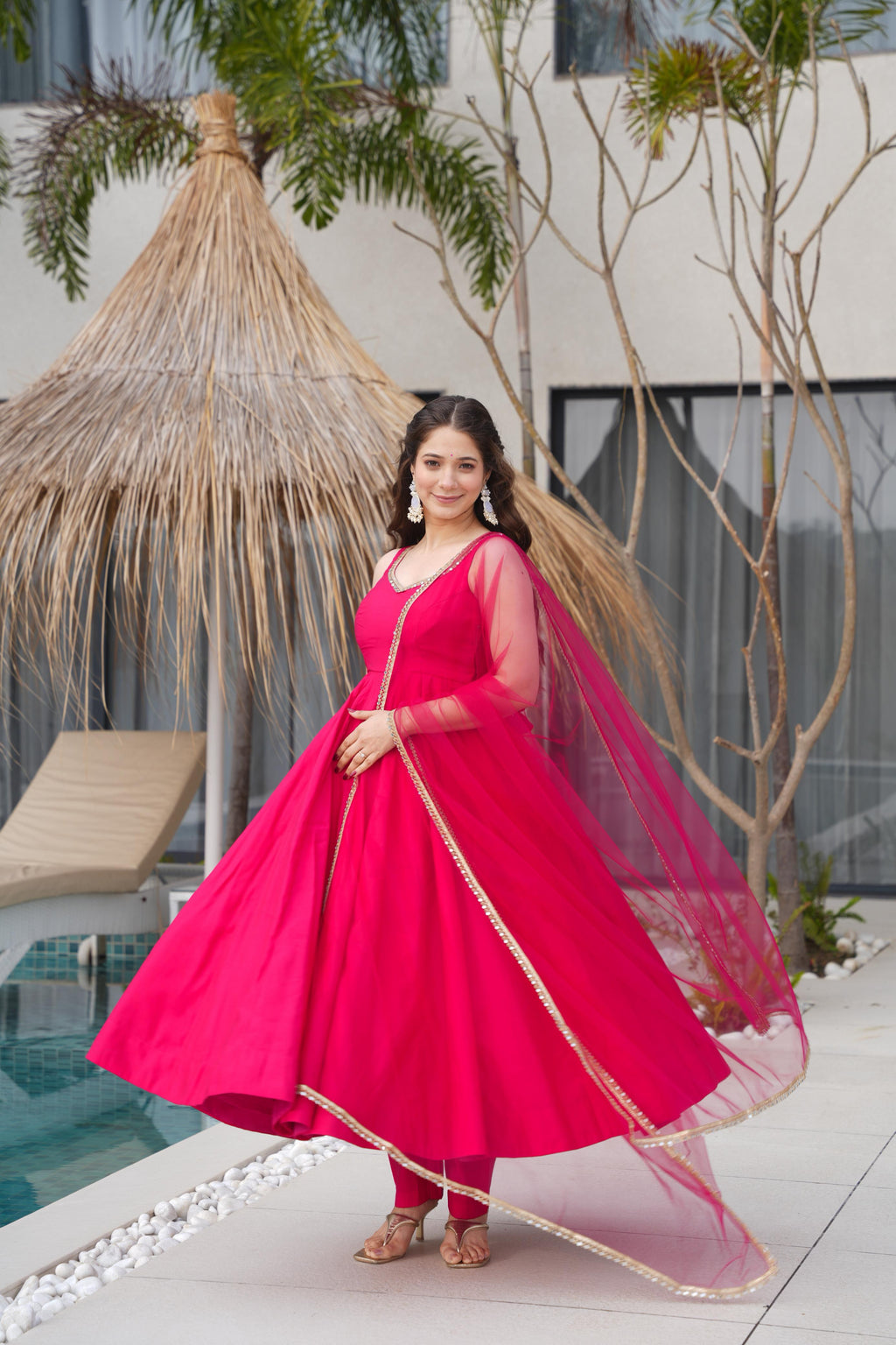 Elegant Mirror Lace Dupatta with Anarkali Dress – Festive Collection 2025
