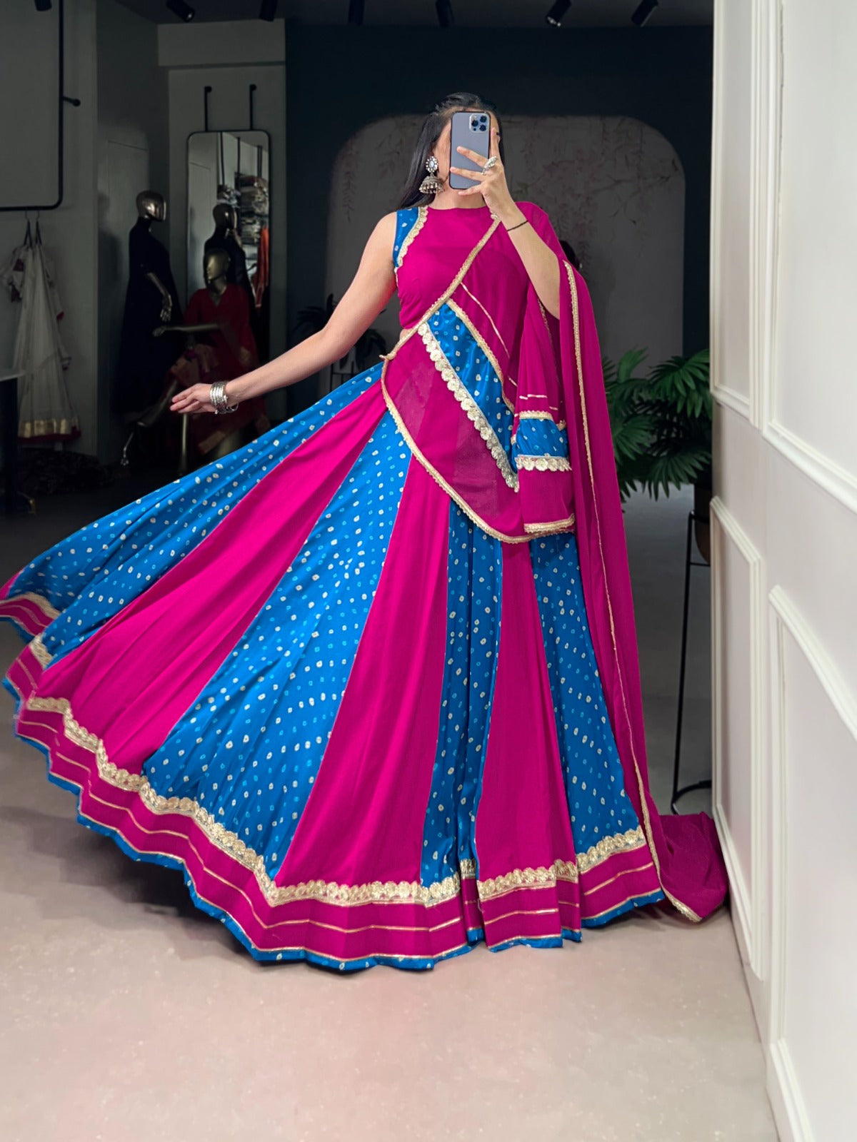 Traditional Bandhej Lehenga Choli with Lace Work Navratri