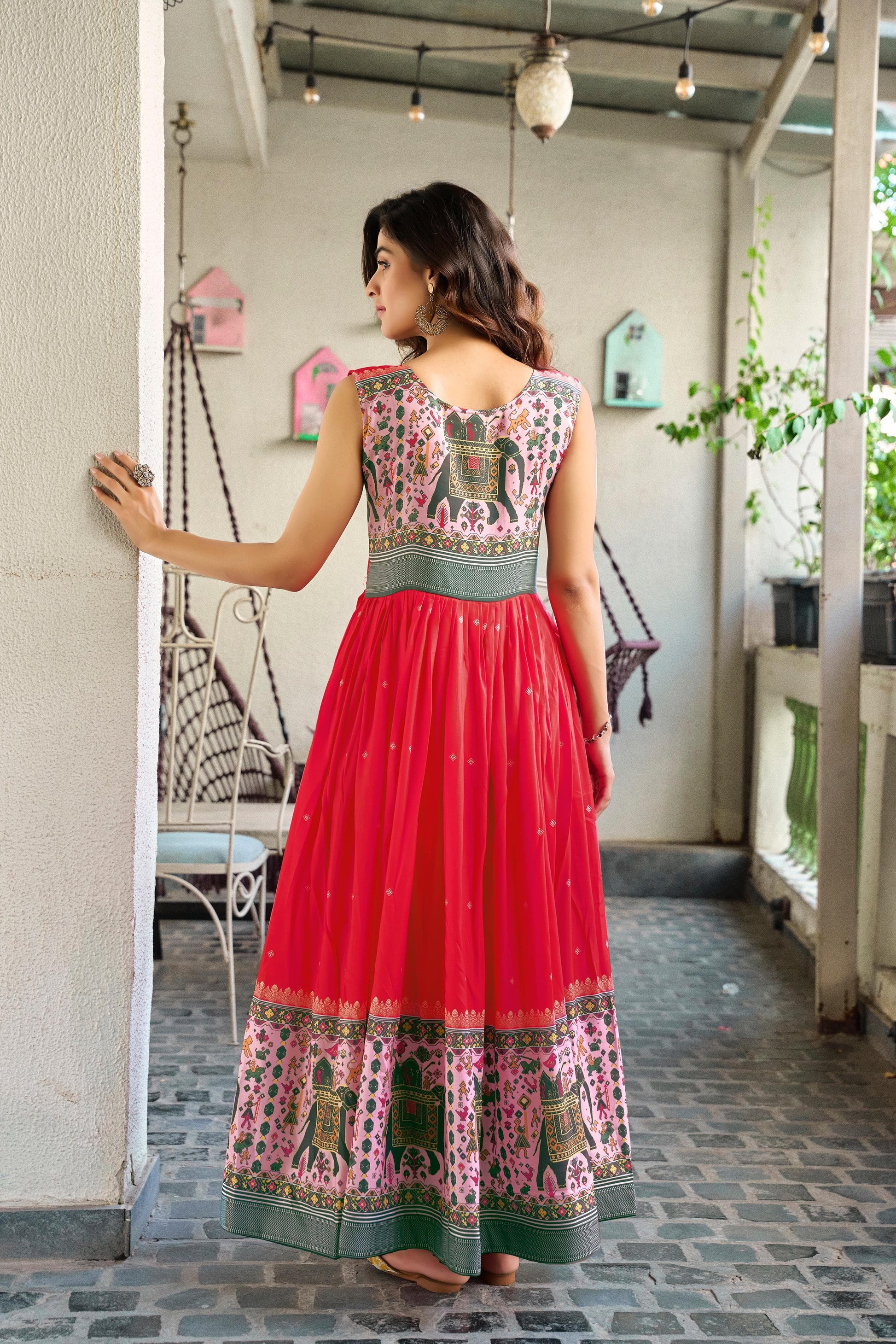 Fully Stitched Muslin Gown with Attached Sleeves – Festive Wear for Women