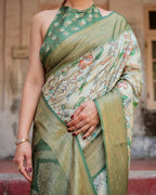 Elegant Festive Saree with Tassels and Woven Border in Sage Green