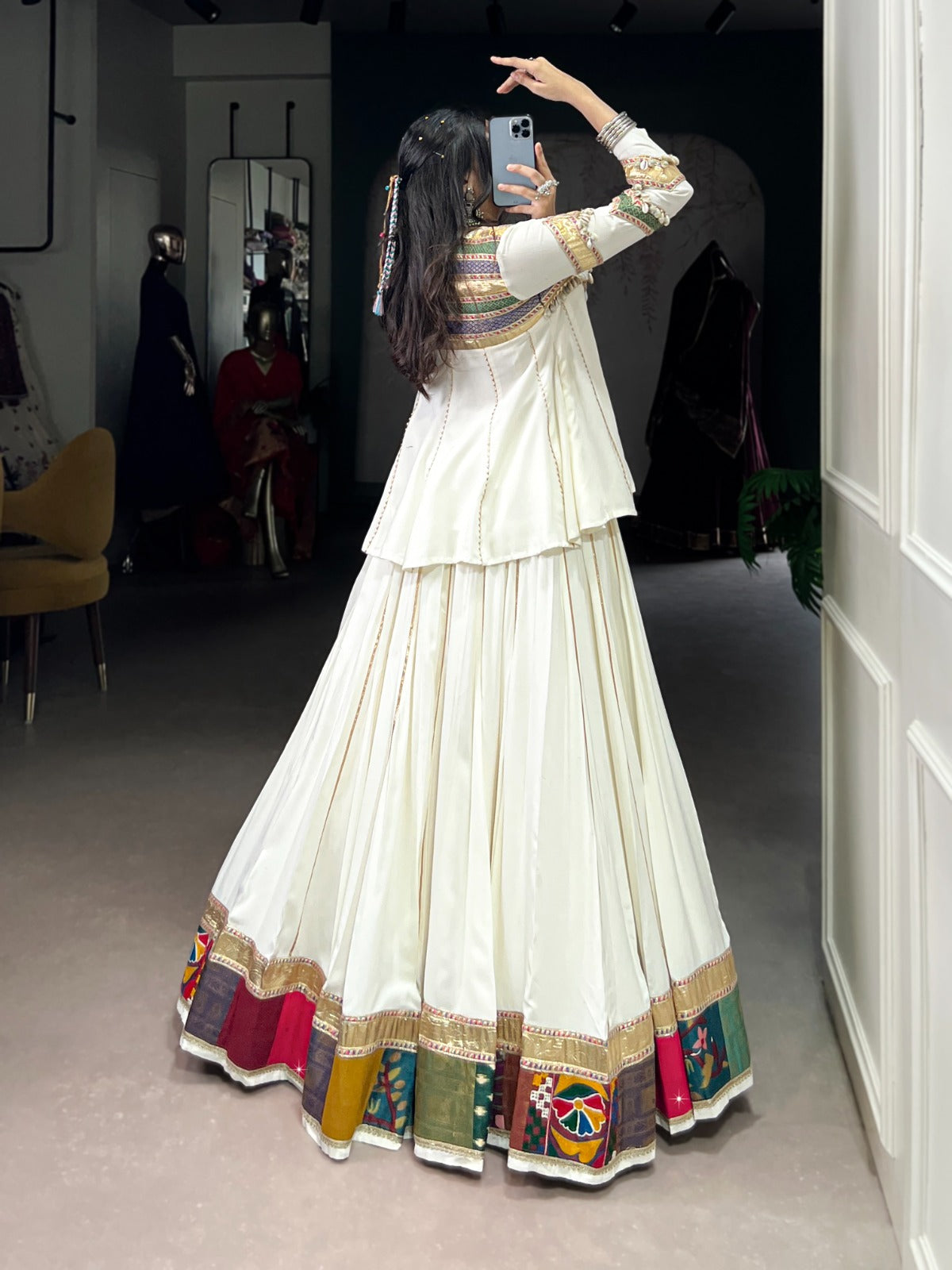 8 Meter Flair Navratri Lehenga with Patchwork and Lace – Stitched Set