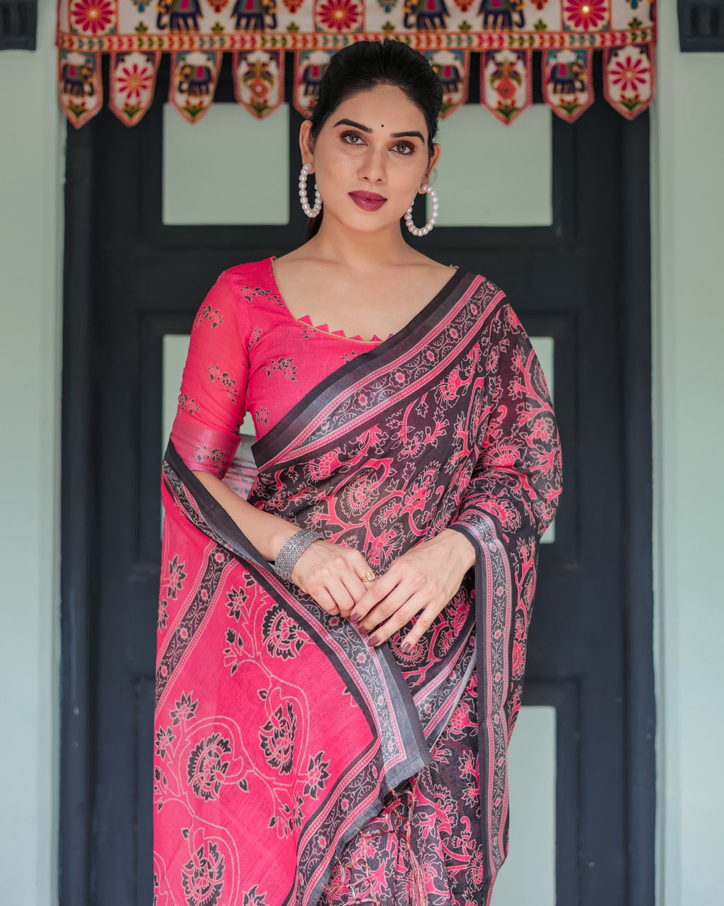 Pink Tassel Pallu Saree in Linen – Festive Wear 2025