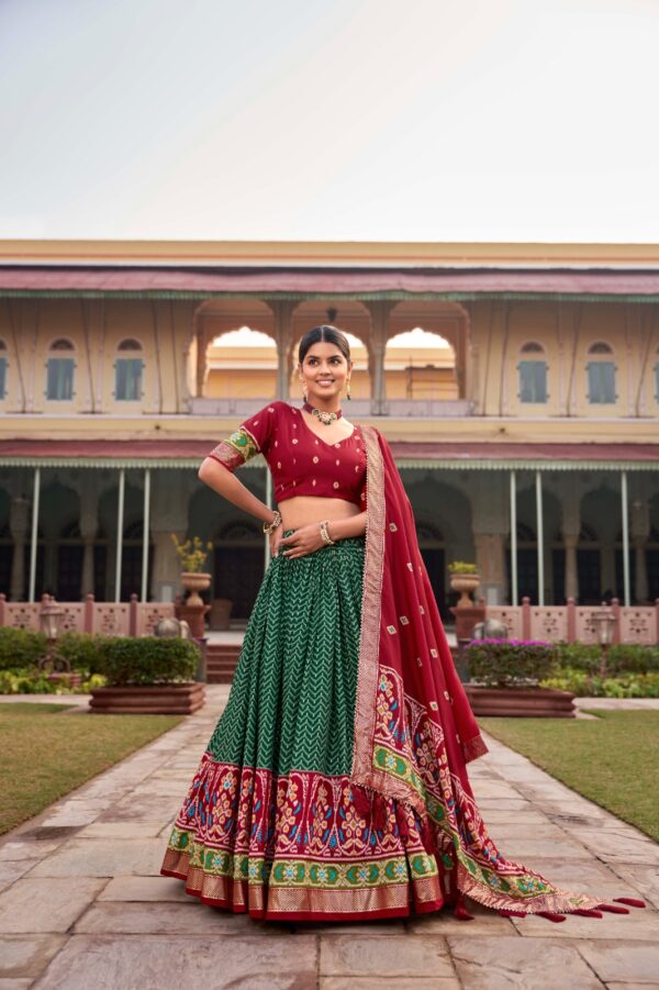 LEHRIYA PATOLA Tussar Silk Printed Lehenga Choli with Patola Print, Foil Print, and Tassel Dupatta