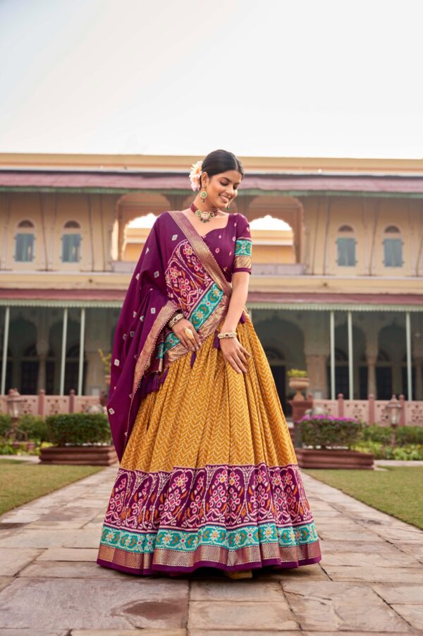 LEHRIYA PATOLA Tussar Silk Printed Lehenga Choli with Patola Print, Foil Print, and Tassel Dupatta