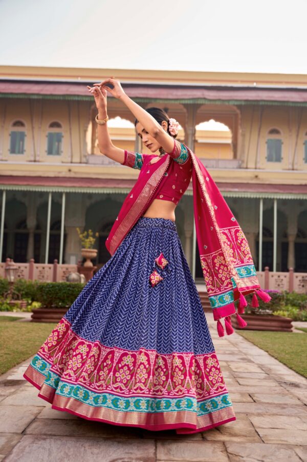 LEHRIYA PATOLA Tussar Silk Printed Lehenga Choli with Patola Print, Foil Print, and Tassel Dupatta