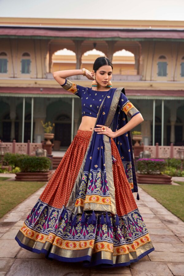 LEHRIYA PATOLA Tussar Silk Printed Lehenga Choli with Patola Print, Foil Print, and Tassel Dupatta