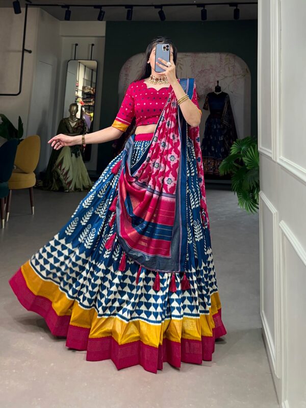 IKKAT 2 Tussar Silk Lehenga Choli with Foil Print and Matching Dupatta, Festive Wear