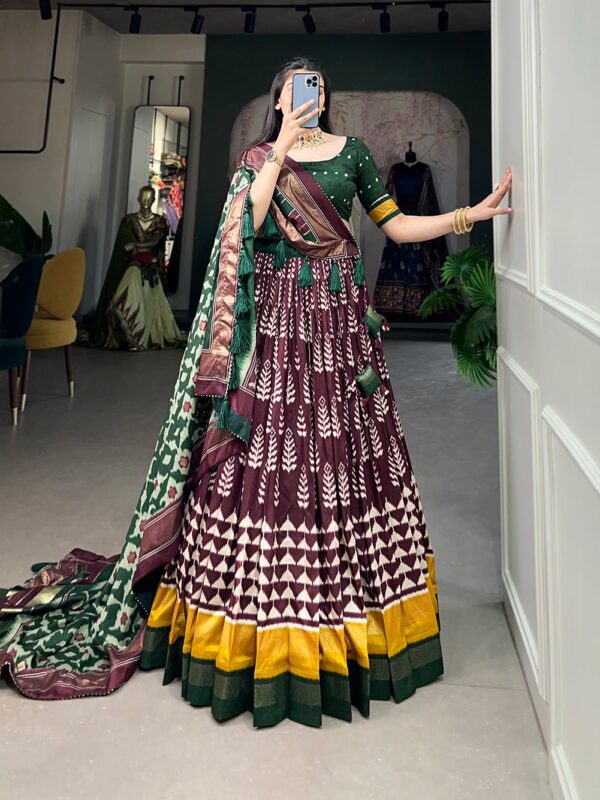 IKKAT 2 Tussar Silk Lehenga Choli with Foil Print and Matching Dupatta, Festive Wear