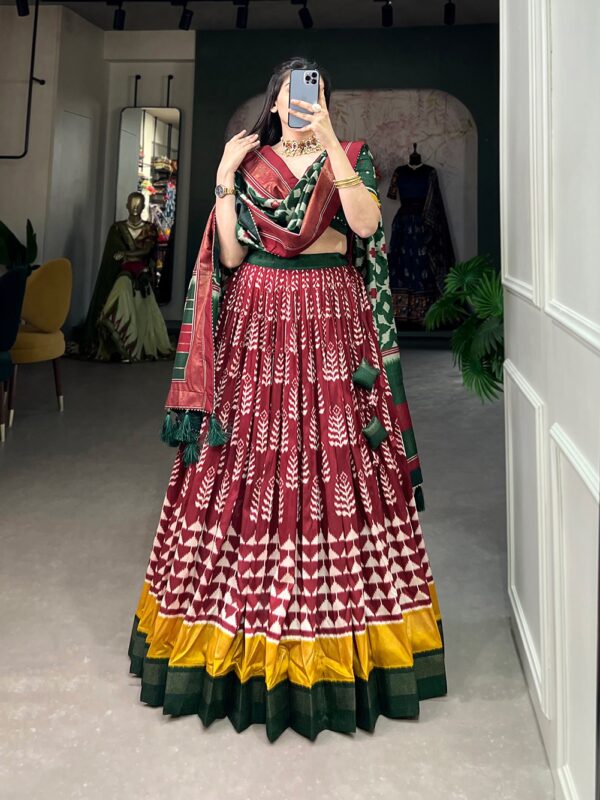 IKKAT 2 Tussar Silk Lehenga Choli with Foil Print and Matching Dupatta, Festive Wear