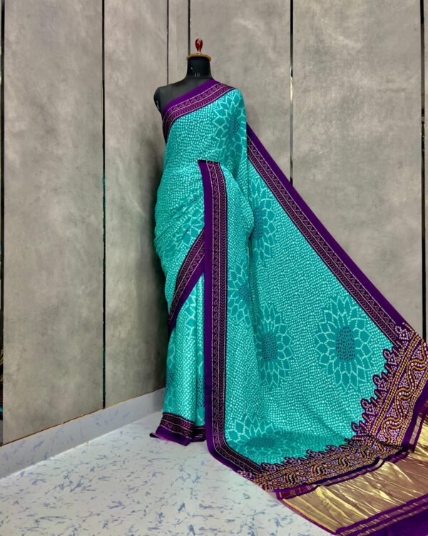 Bandhani Modal Silk Saree with Gaji Silk Lagdi Border, Digital Print, Designer Blouse