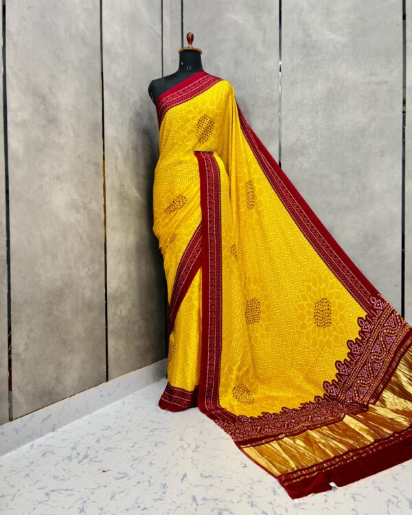 Bandhani Modal Silk Saree with Gaji Silk Lagdi Border, Digital Print, Designer Blouse