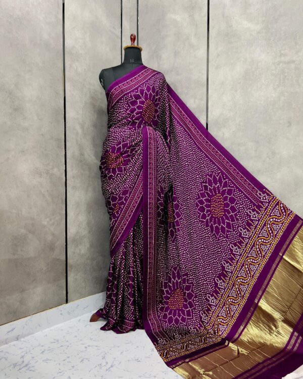 Bandhani Modal Silk Saree with Gaji Silk Lagdi Border, Digital Print, Designer Blouse