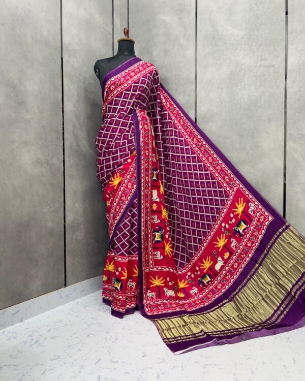 Patola Silk Saree with Gaji Border - Digital Print - Designer Blouse