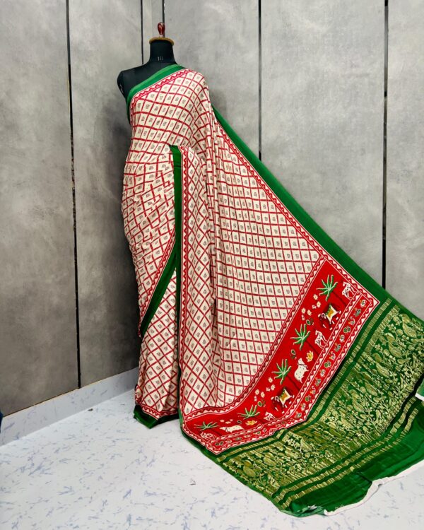 Patola Silk Saree with Gaji Border - Digital Print - Designer Blouse