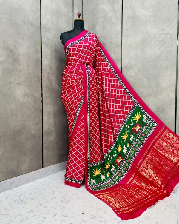 Patola Silk Saree with Gaji Border - Digital Print - Designer Blouse