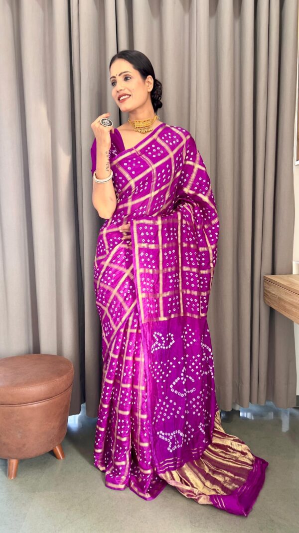 Beautiful Silk Gharchola Bandhani Saree with Handcrafted Bandhej