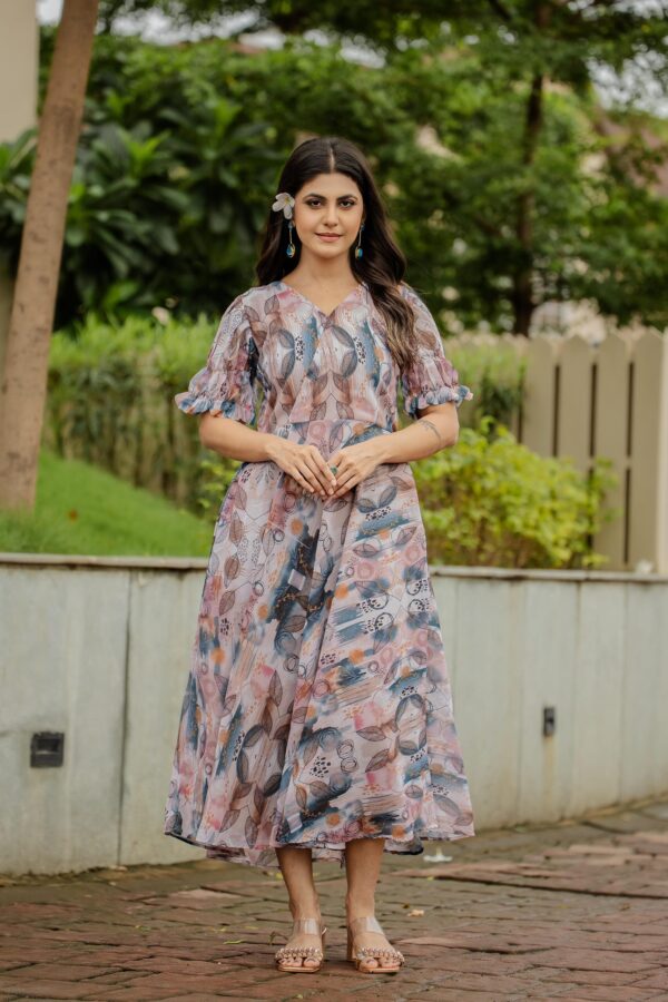 Exclusive Designer Gown in Faux Georgette with Floral & Geometric Print – Ready-to-Wear for Every Occasion