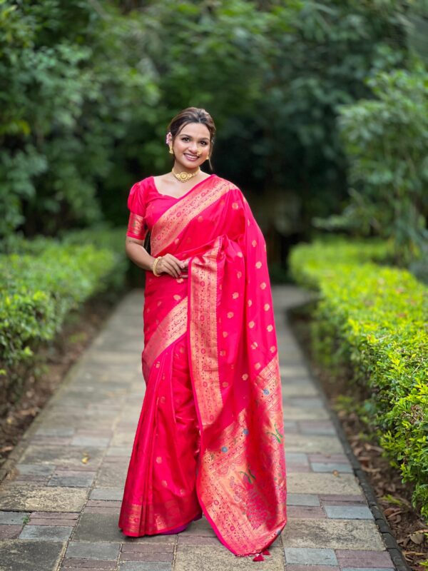 Mayuri Paithani Silk Saree with Zari and Meenakari Weaving, Rich Pallu, and Tassels