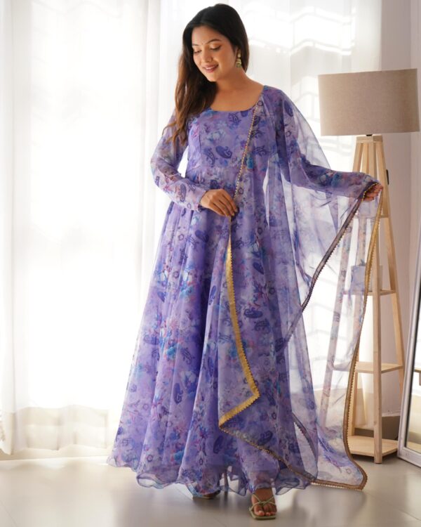 Organza Taby Silk Party Wear Gown with Digital Print