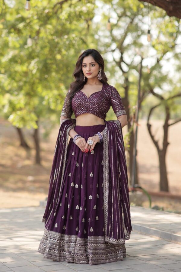 Faux Blooming Lehenga Choli with Sequins and Thread Embroidery