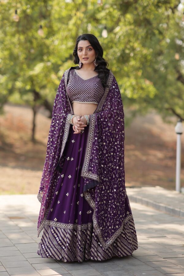 Faux Blooming Lehenga Choli with Heavy Sequins Embroidery and Designer Lace Dupatta