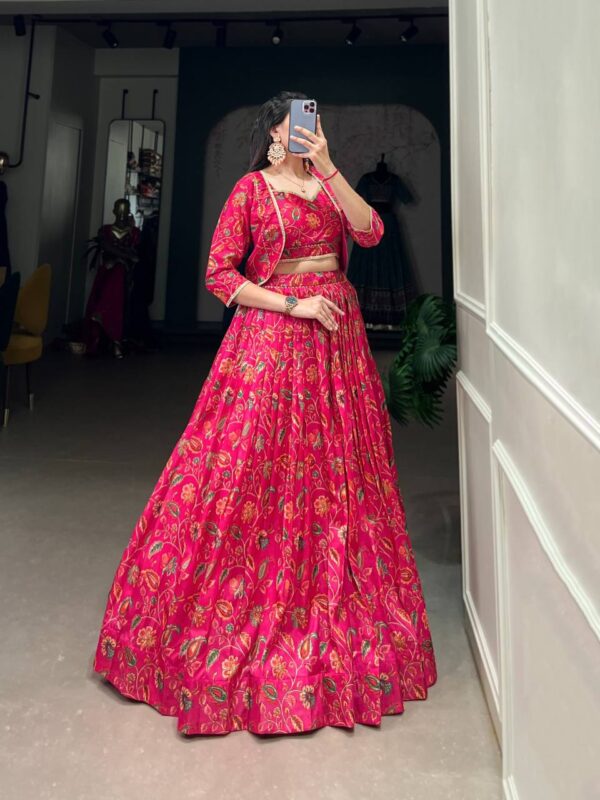 Tussar Silk Floral Print Lehenga with Stitched Blouse and Koti